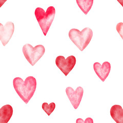 Seamless pattern with red color hearts