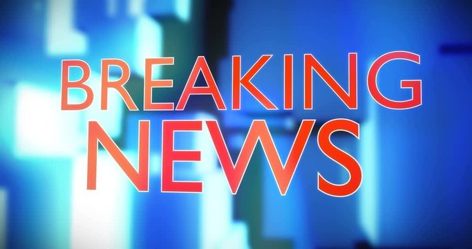 Animation of breaking news titles. Animated red words on blue background.