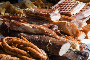 Assorted meat products. Street food, fast food assortment of meat