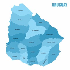 Naklejka premium The Uruguay regions map with labels isolated on white background