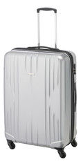 Suitcase trolley with grey hard shell isolated on white