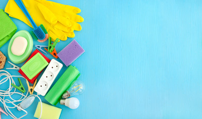 A lot of household items in the form of a panorama. Household items for hygiene and cleanliness....
