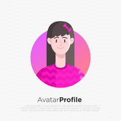 Caucasian friendly and happy young woman, teenager or girl avatar with long hair. Flat style. Vector illistration.