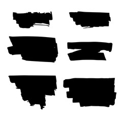 Decorative black brushes on white isolated background. Set of vector brush strokes. Hand-drawn lines for design. Doodle elements. Black hand drawn banners.