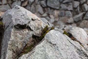 Stones in the foreground with green moss