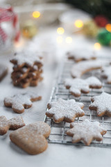 Christmas new year background with gingerbread and powdered sugar diet food diet coocies with ginger