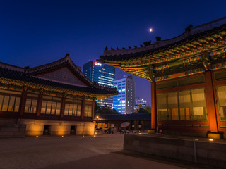 Beautiful Asian royal palace with modern building in Seoul