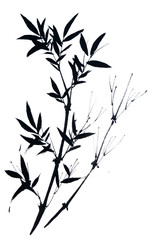 Oriental style painting of bamboo. Traditional chinese ink and wash painting isolated on white background. Original hand drawn watercolor stock illustration.