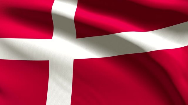 Festive 60FPS Denmark flag colored in red, white waving on the wind 4k UHD 3d seamless loop animation