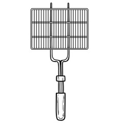 BBQ and grill net with sketch objects isolated on white background. Hand drawn barbecue element