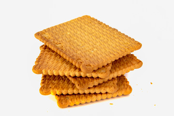 Staggered stack butter cookies. On a white background.