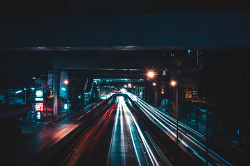 night traffic in the Bangkok city Thailand slow shutter speed