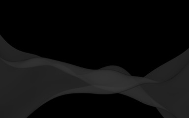 Black abstract background. Fluttering black scarf. Waving on wind black fabric. 3D illustration