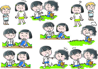 school kids with speech bubble set