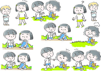 school kids with speech bubble set