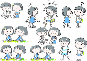 school kids with speech bubble set