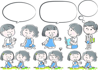 school kids with speech bubble set