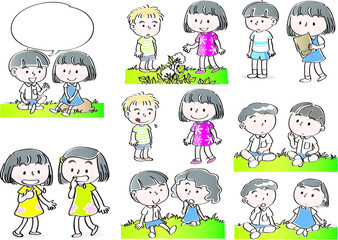 school kids with speech bubble set