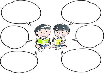 school kids with speech bubble set