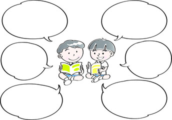 school kids with speech bubble set