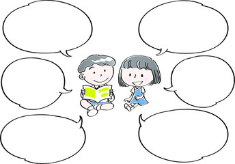 school kids with speech bubble set