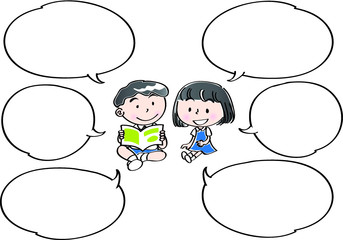 school kids with speech bubble set