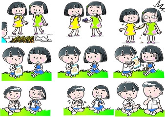 school kids with speech bubble set