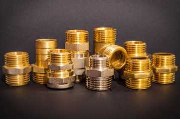 Big set of brass fittings is often used for water and gas installations