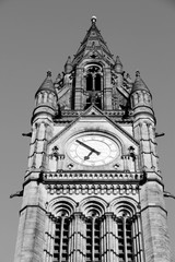 Manchester City Hall. Black and white retro style.