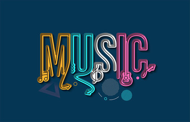 Fototapeta premium Music Calligraphic line art Text shopping poster vector illustration Design.