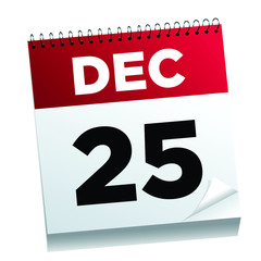 December 25th on a calendar page - illustrated.