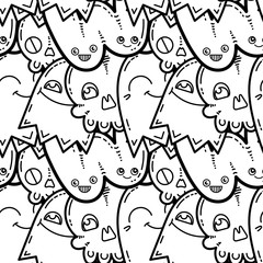 WTF. Kawaii seamless pattern of friendly doodle monsters,cute and fun variety of colors animals