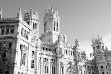 Madrid - Cibeles. Black and white vintage style.