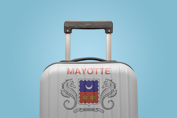 Baggage with Mayotte flag print tourism and vacation concept.