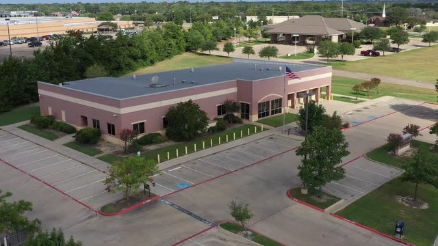 Brick building with a metal roof, Bryan, Texas, USA