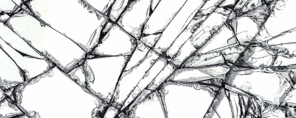 Obraz premium black cracks on a white glass surface, abstraction, texture