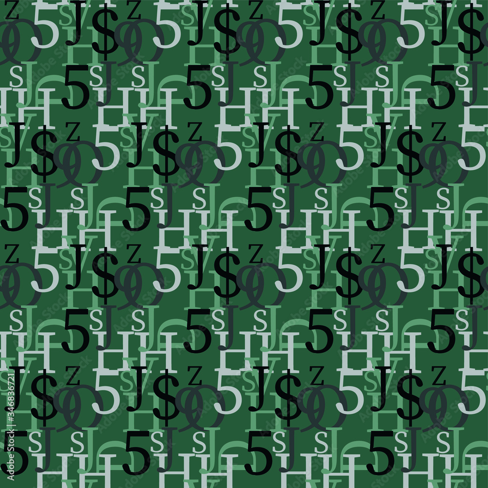 Fototapete set of vector seamless patterns. latin alphabet, numbers, math symbols.