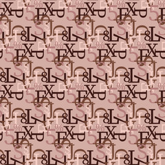 Set of vector seamless patterns. Latin alphabet, numbers, math symbols.