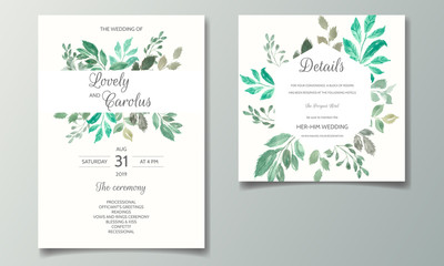 Wedding invitation card with floral and leaves watercolor