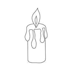Vector outline illustration of a simple candle, isolated object on the white background, clipart useful for Christmas holidays decoration, hand drawn image, doodle style