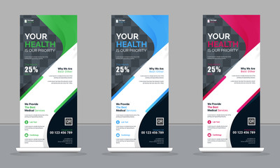 Roll up banner. modern Creative Medical sale Vertical Roll up banner design template vector X-banner and Street Medical Business Flag creative concept or Medical Business Roll-up Banner, stand Print.