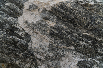 Gold ore texture close-up. Contains quartz, mica, feldspar, chlorite, garnet, carbonate, sulfides, gold.