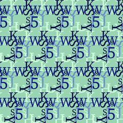 Set of vector seamless patterns. Latin alphabet, numbers, math symbols.