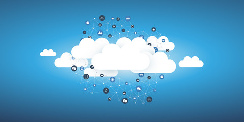 Blue Cloud Computing and Networks Concept Design - Vector Illustration