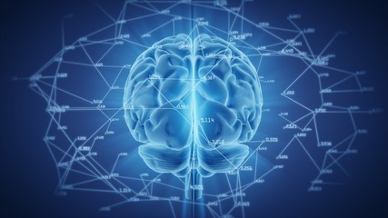3d illustration brain with computational and mathematical data