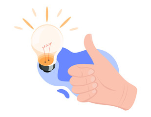 Business idea concept. Hand with thumbs up. Great idea, innovative solution, business, creative idea concept. Flat design graphic elements for web sites, web banner, infographic. Vector illustration