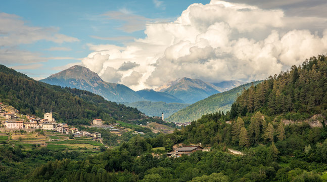Cembra Valley landscape : vineyard surround the village of Cembra, Valle di Cembra, Trentino Alto Adige, northern Italy