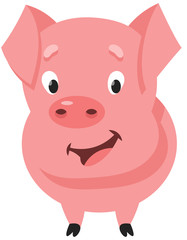 Standing cute little pig. Farm animal in cartoon style.