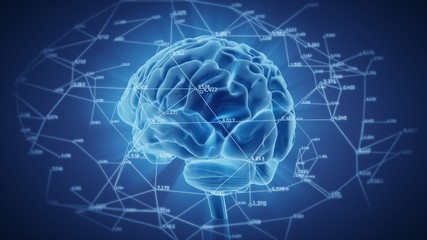 3d illustration brain with computational and mathematical data