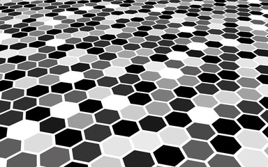 Honeycomb gray colored. Perspective view on polygon look like honeycomb. Isometric geometry. 3D illustration